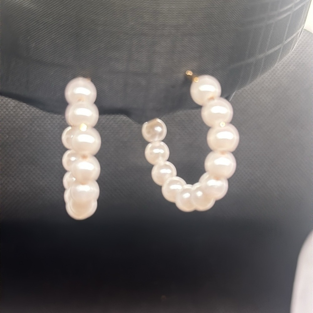 Classic White Simulated Pearl Gold Tone Elegant C-Hoops | Timeless Jewelry - Picture 11 of 16